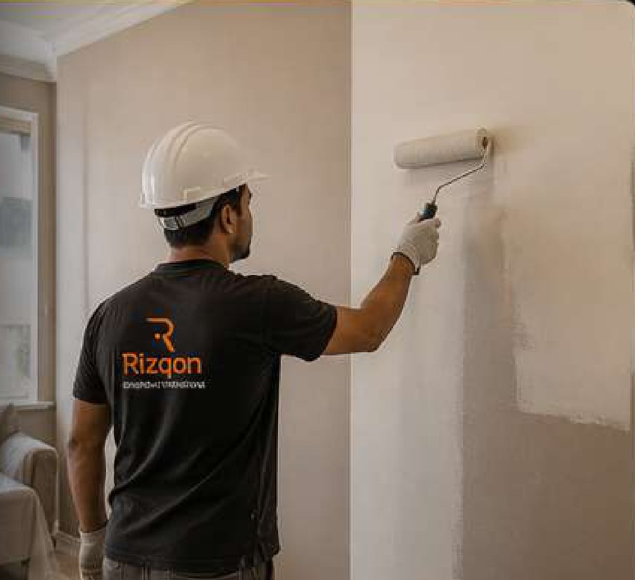 Professional interior painting works by a Rizqon technician in Dubai